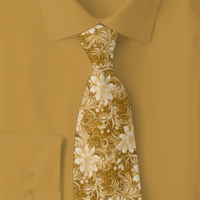 Cravate Batik Floral Caramel (Créateur téléchargé)
