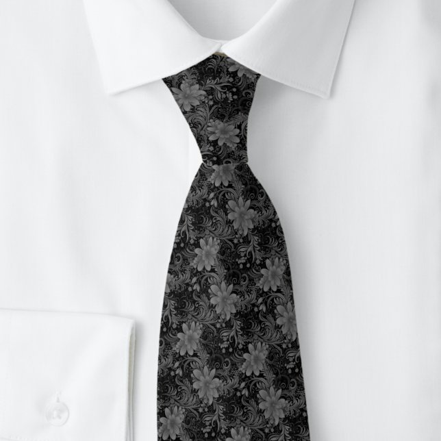 Cravate Batik floral Charbon (Créateur téléchargé)