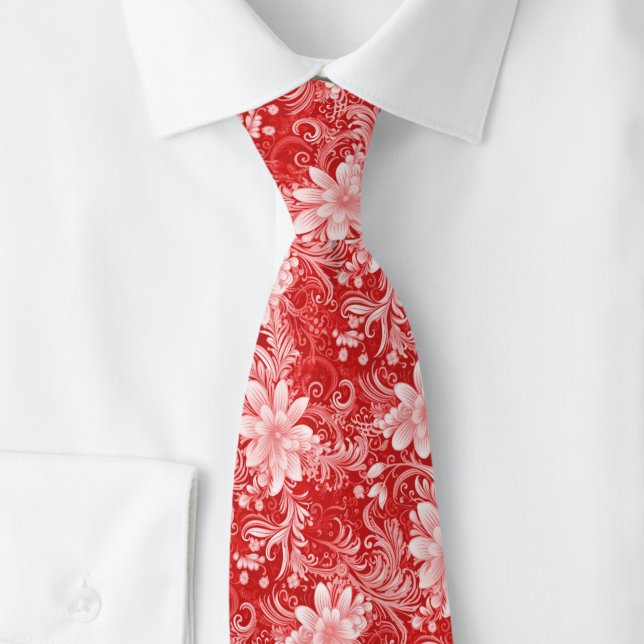 Cravate Batik floral cramoisi (Créateur téléchargé)