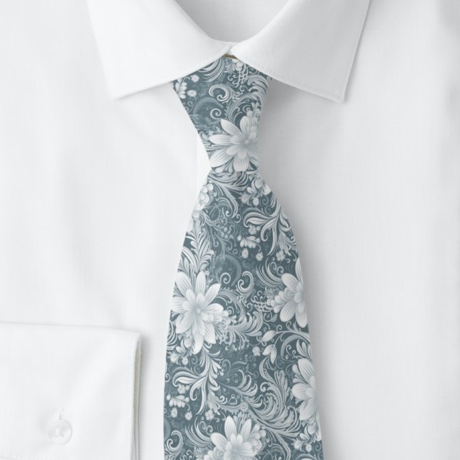 Cravate Batik Floral Gris Ardoise (Créateur téléchargé)