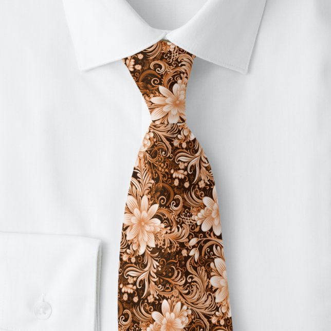 Cravate Batik Floral Marron (Créateur téléchargé)
