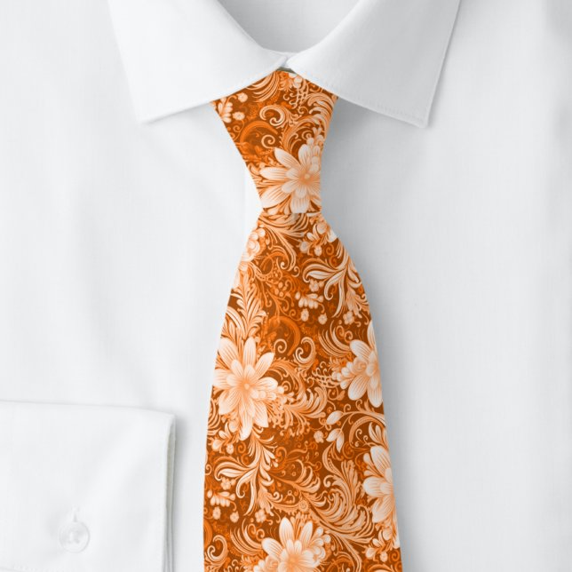 Cravate Batik Floral Orange Brûlé (Créateur téléchargé)