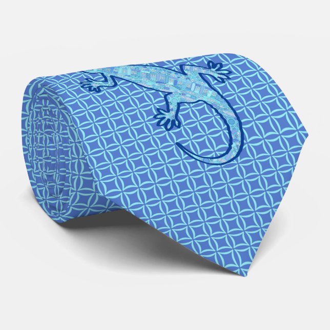 Cravate Batik tribal Gekko - bleu mou de denim (Roulé)