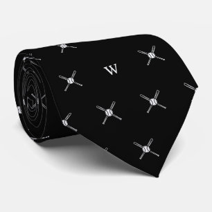 Cravate Bâtons de Baseball Balle Monogramme Initiales Noir
