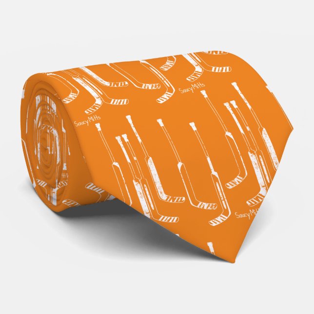 Cravate Bâtons de gardien de hockey orange (Roulé)
