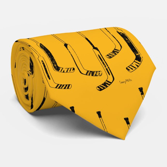 Cravate Bâtons de gardien noir et or Hockey (Roulé)