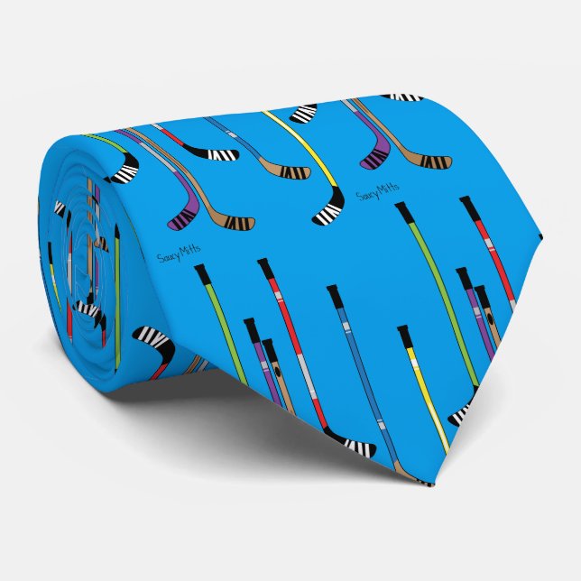 Cravate Bâtons de hockey bleu turquoise (Roulé)