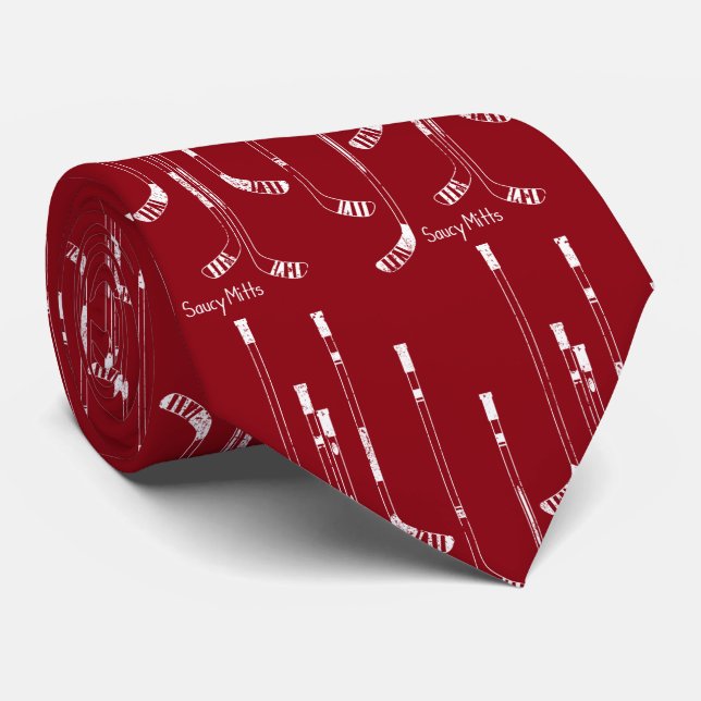Cravate Bâtons de hockey rouge foncé (Roulé)