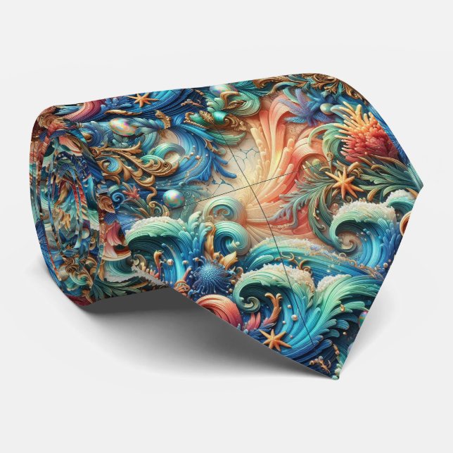 Cravate Beach Lovers | Motif Corail Océan Arc-en-c (Roulé)
