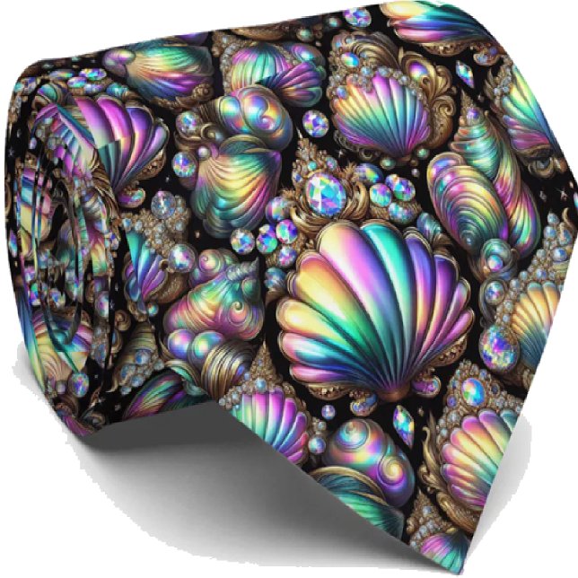 Cravate Beach Lovers Tie | Opal Diamond Seashell Pattern (Créateur téléchargé)