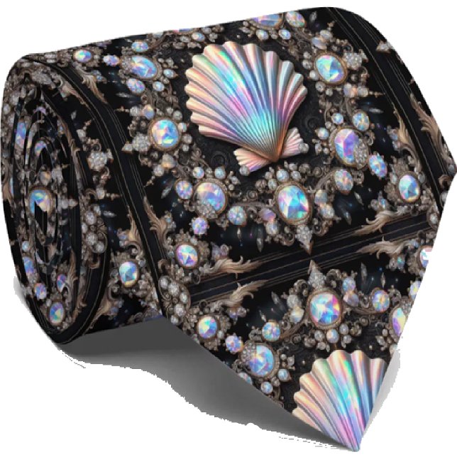 Cravate Beach Lovers Tie | Opal Diamond Seashell Pattern (Créateur téléchargé)