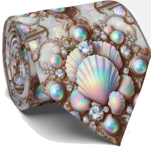 Cravate Beach Lovers Tie | Opal Diamond Seashell Pattern (Créateur téléchargé)