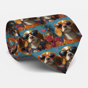 Cravate Beagle aux roses du cœur pour la Saint-Valentin