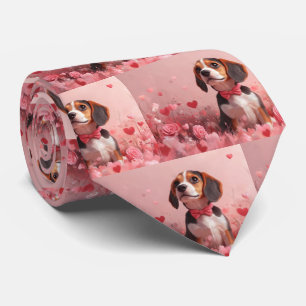 Cravate Beagle avec Rose - Saint Valentin