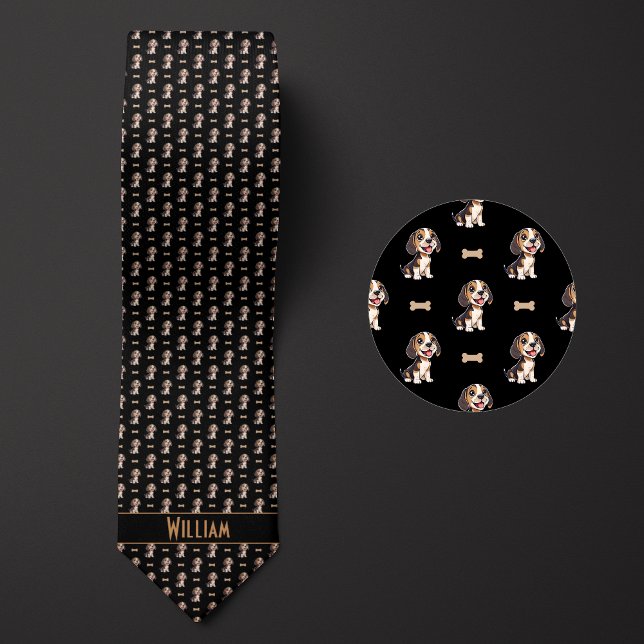 Cravate Beagle de dessin animé noir (Créateur téléchargé)