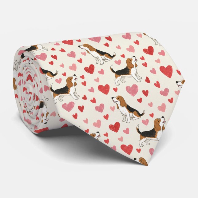 Cravate Beagle Dogs with Hearts Pattern (Roulé)