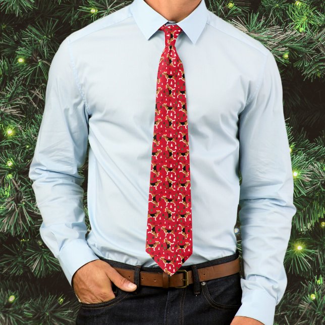 Cravate Beagles à Santa Hats Noël Fête Rouge (Beagles in Santa Hats Christmas Holiday Neck Tie in Red)