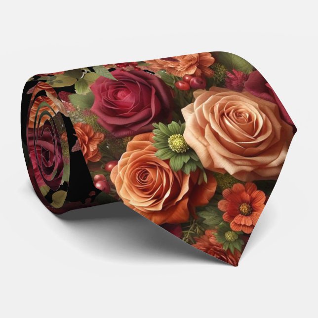 Cravate Beau automne Rose Floral Grooms Mariage (Roulé)