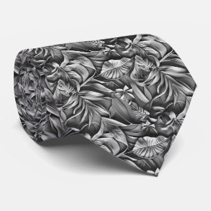 Cravate Beau motif de feuille gris foncé en faux cuir
