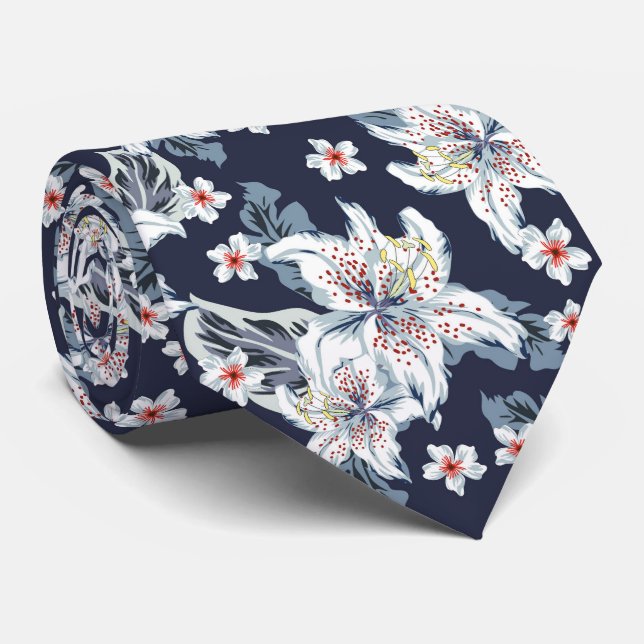 Cravate Beau motif de fleurs bleues (Roulé)