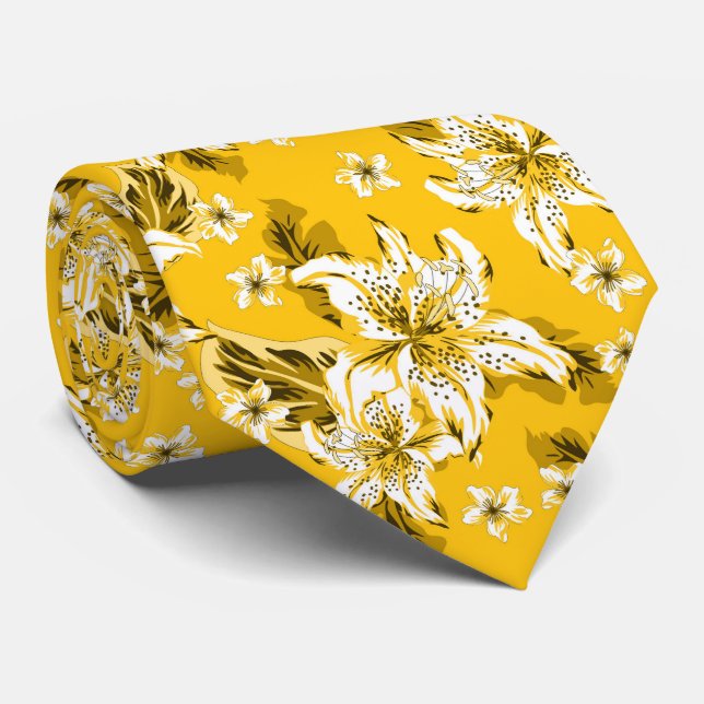 Cravate Beau motif de fleurs jaunes (Roulé)
