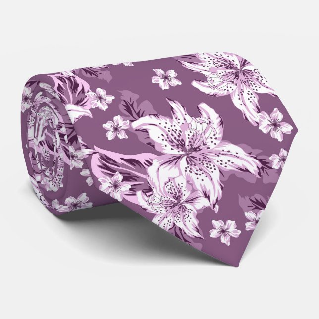 Cravate Beau motif de fleurs violettes (Roulé)