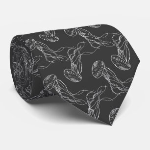 Cravate beau motif de méduse fond noir