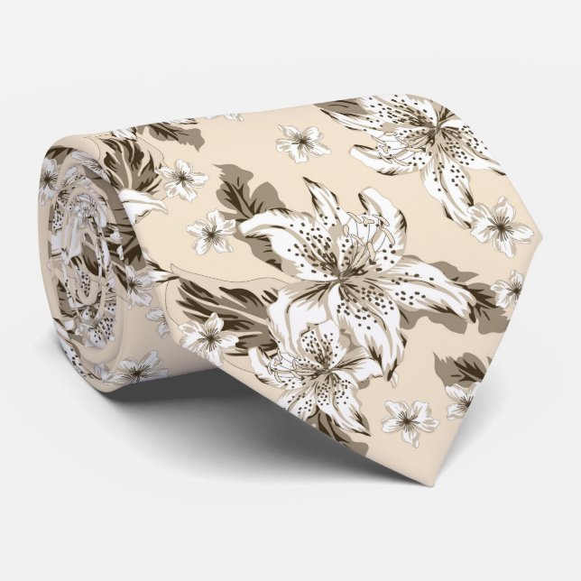 Cravate Beau motif floral brun clair (Roulé)