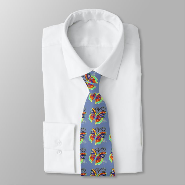 Cravate beau papillon multicolore bleu (Attaché)