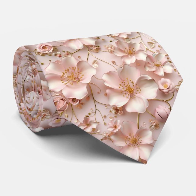 Cravate Beau Pastel Rose Doux Floral (Roulé)