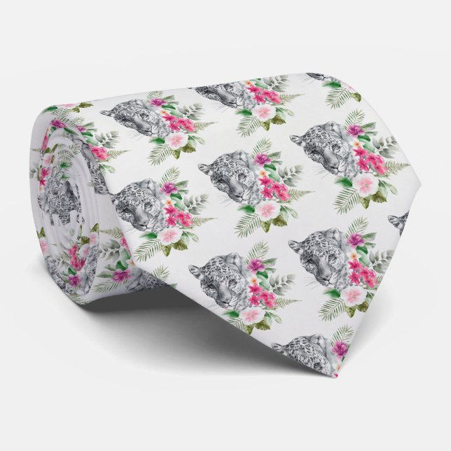 Cravate Beau portrait de tête de léopard en aquarelle (Roulé)
