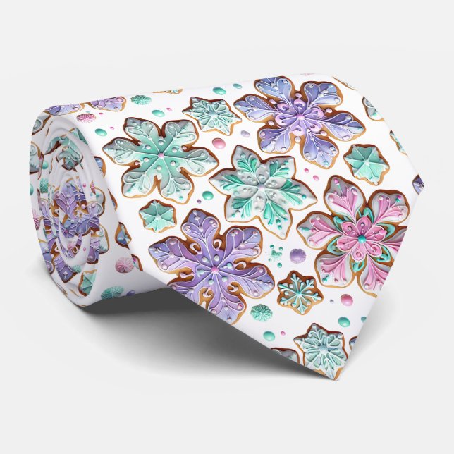 Cravate Beau Snowflakes glacé Turquoise violet rose (Roulé)