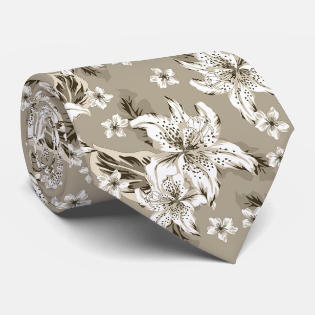 Cravate Beautiful beige flower pattern (Roulé)