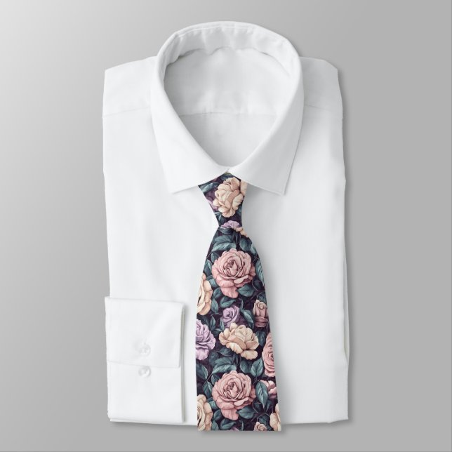Cravate Beaux Foulards pour Hommes Fleurs de Rose (Attaché)