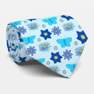 Cravate Bébé bleu Papillons et fleurs à motifs