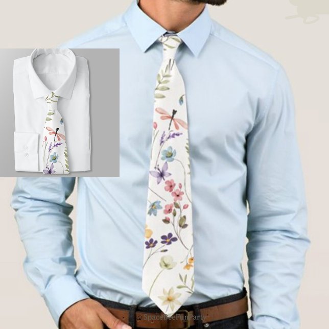Cravate Bébé en fleurs de jardin sauvage  (Baby in Bloom garden wildflower necktie — a perfect accessory for dads-to-be celebrating a special b)