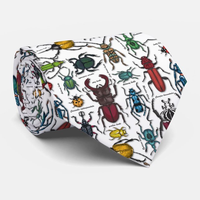 Cravate Beetons sur blanc (Roulé)