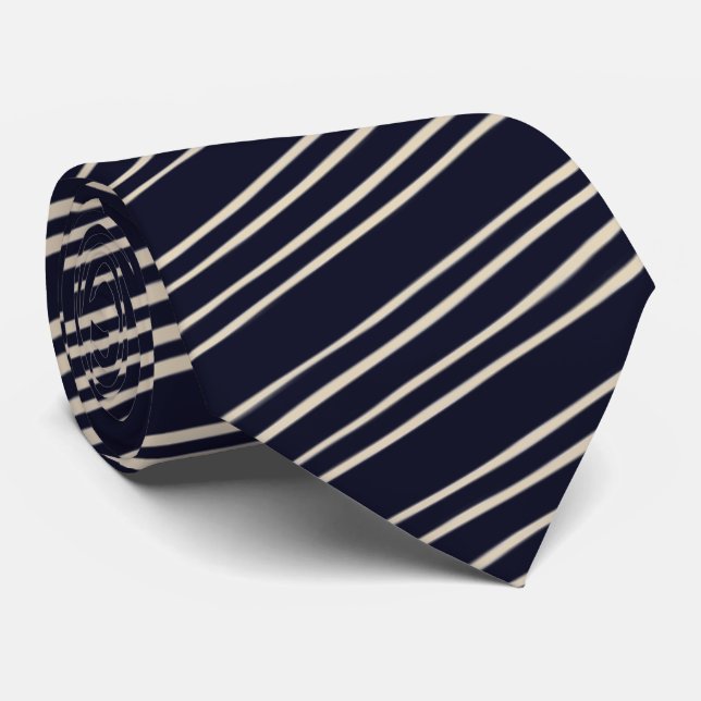 Cravate Beige/Bleu Foncé Motif Rayure Élégant (Roulé)