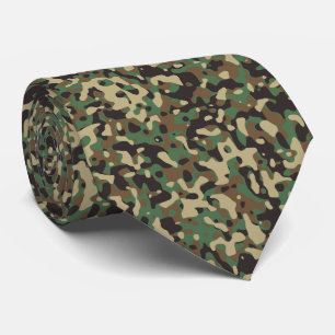 Cravate Beige, Brun Clair Brun, Vert, Camouflage Bois Gris
