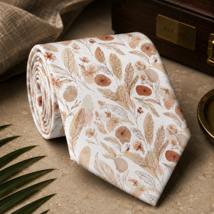 Cravate Beige doux et fleurs de pampa et de prairie en ter