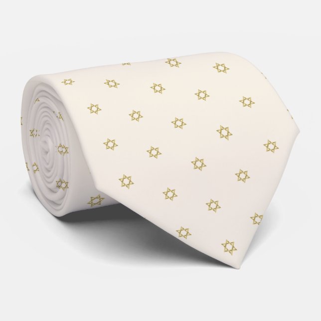 Cravate Beige Et Or Star De David (Roulé)