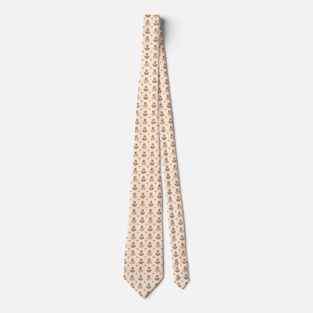 Cravate Beige necktie with a small floral pattern (Devant)