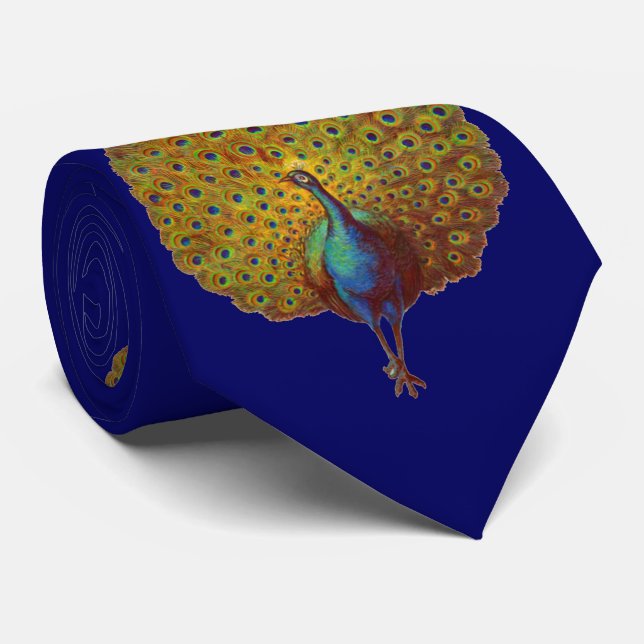 Cravate belle impression de paon victorien (Roulé)