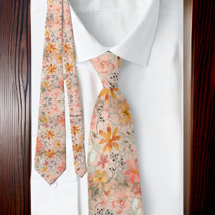 Cravate Belle Pêche Été Aquarelle Florale