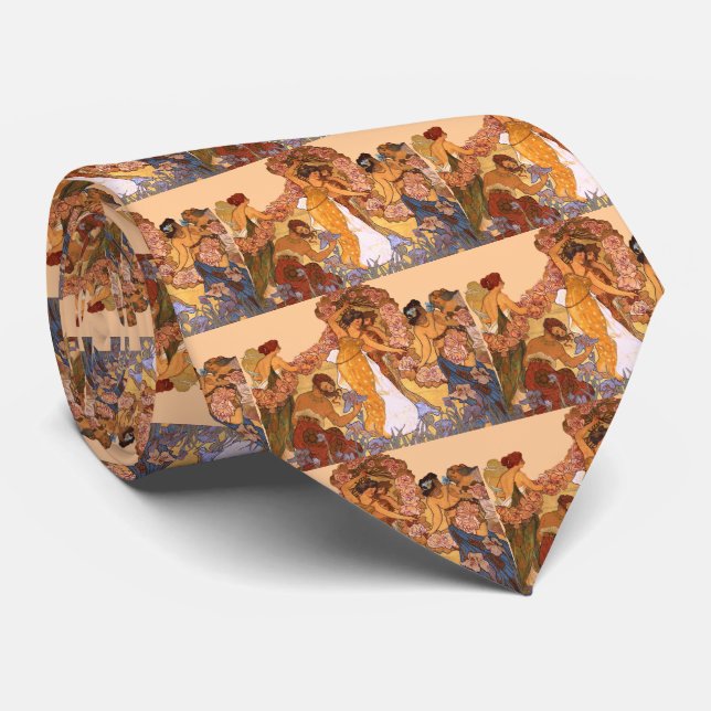 Cravate Belles femmes Art Nouveau avec Irises et Rose (Roulé)