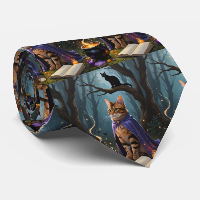 Cravate Bengale Chat Whimsical Halloween Peinture (Roulé)