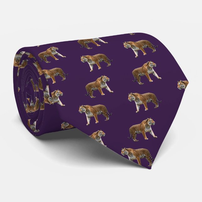 Cravate Bengale Tigre Faune Animal Motif Purple (Roulé)