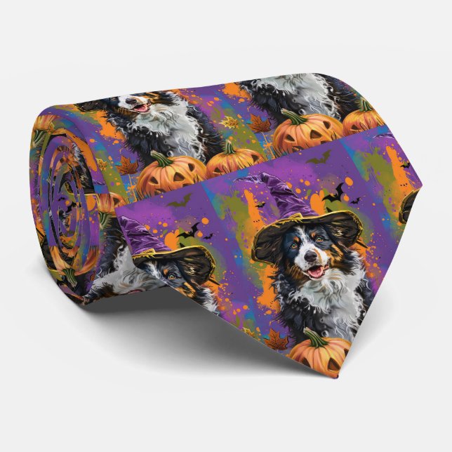 Cravate Berger Australien Sorcier Halloween Citrouille Eff (Roulé)