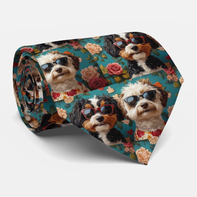 Cravate Bernedoodle avec coeur Roses Saint-Valentin (Roulé)