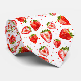 Cravate Berry Sweet Motif blanc et fraise rouge